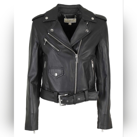 NWT Michael Kors Black Leather Moto Motorcycle Jacket Size Small - Picture 1 of 16